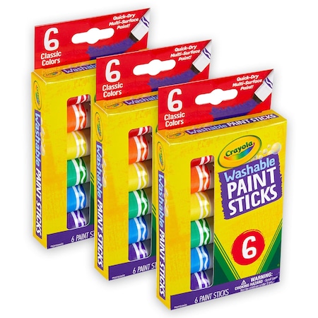 Crayola Washable Paint Sticks, 6 Colors, 18PK 54-6207